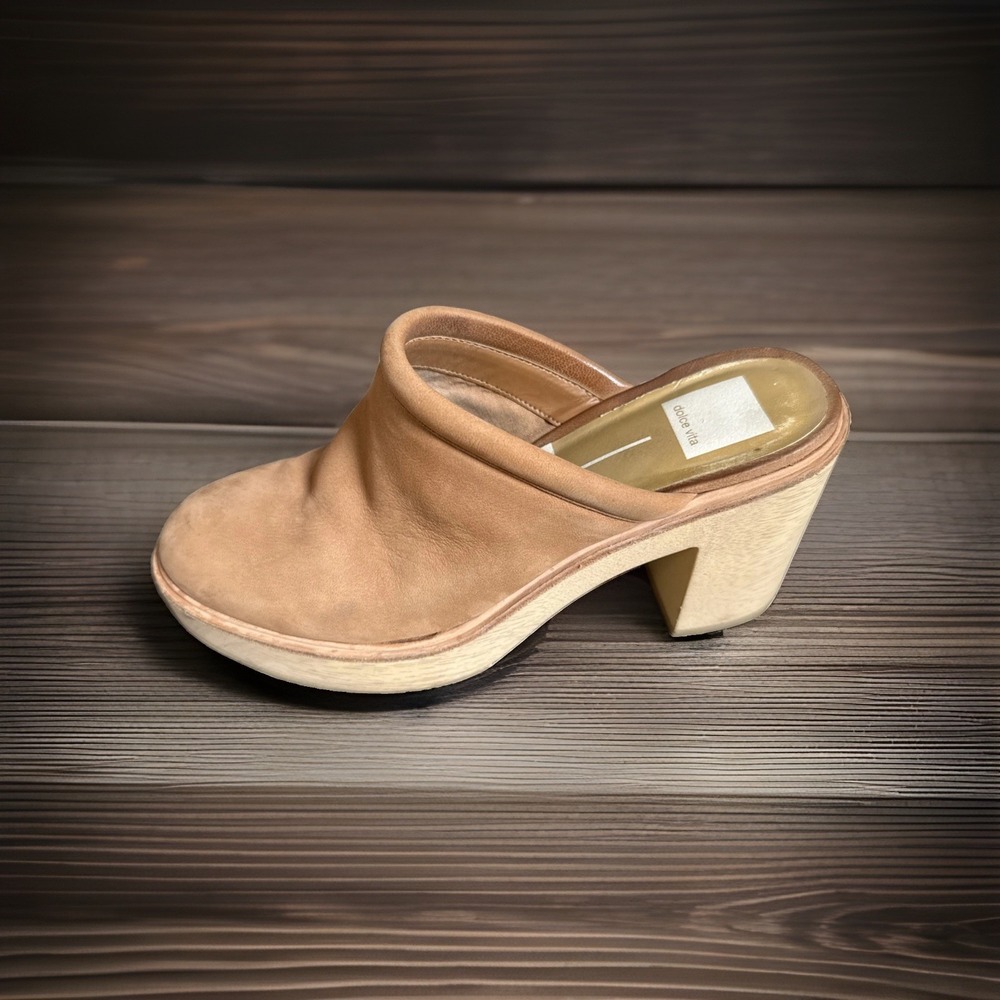 Women's Dolce Vita Camdin Brown Nubuck Leather Platform Mules Clogs Shoes Size 9